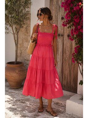 Tuckernuck | Dresses | Nwot Tuckernuck Crimson Poppy Portia Dress Floral Cotton Linen Size Xs Midi